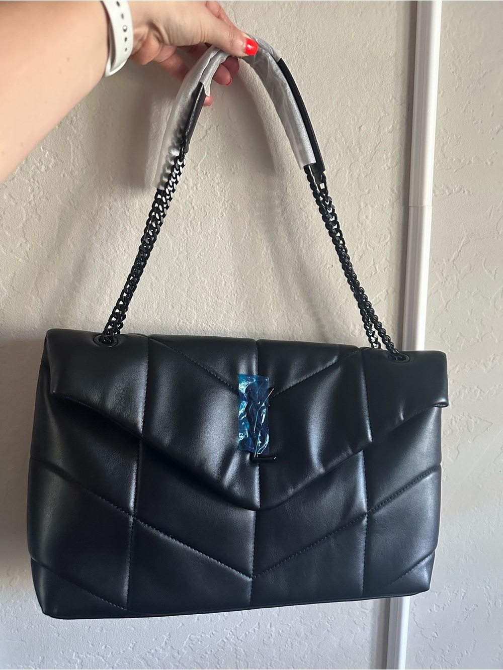 Genuine Leather black Quilted lambskin large bag black hardware YSL puffer